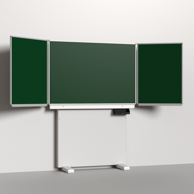 Klapp-Schiebetafel wandmontiert, Stellfuß, Mittelfläche 150x100 cm, Stahlemaille grün